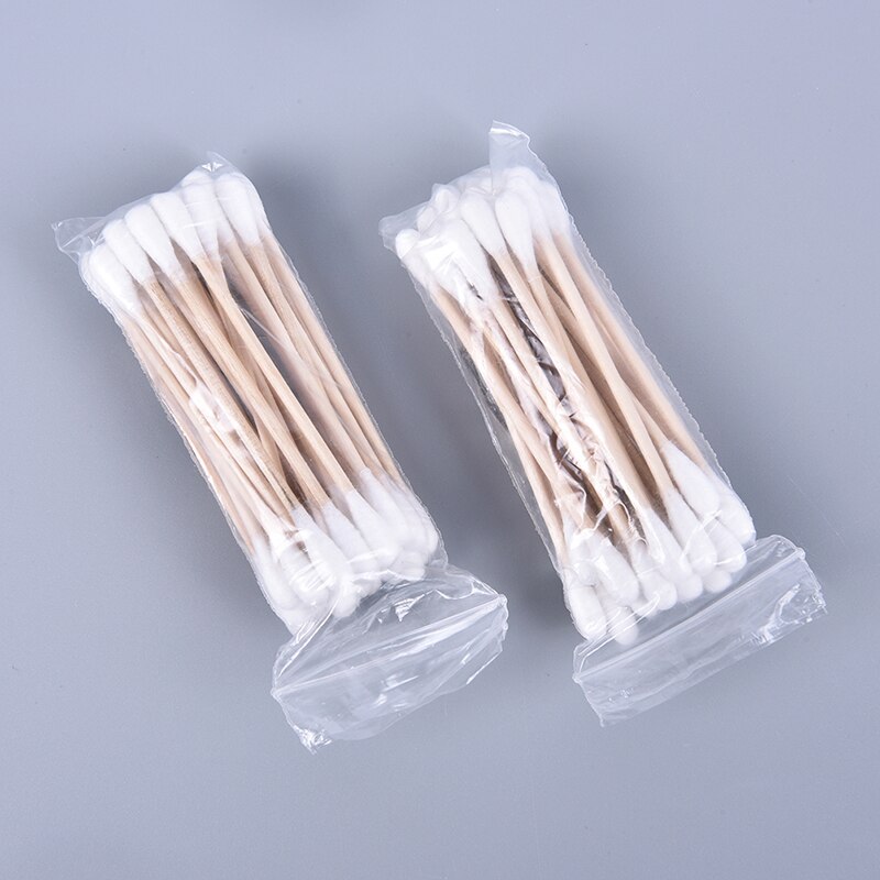 100 stuks/pak wegwerp wattenstaafjes met dubbele kop voor vrouwenmake-up, wattenstaafjes met houten stokjes voor het reinigen van neus en oren