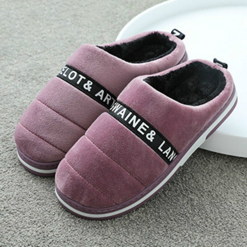 Wfl Womens Schoenen Thuis Mannen En Vrouwen Paar Indoor Warme Winter Huis Slippers Zachte Anti-Slip Zool katoen Vrouwen Slippers: Purple / 38-39