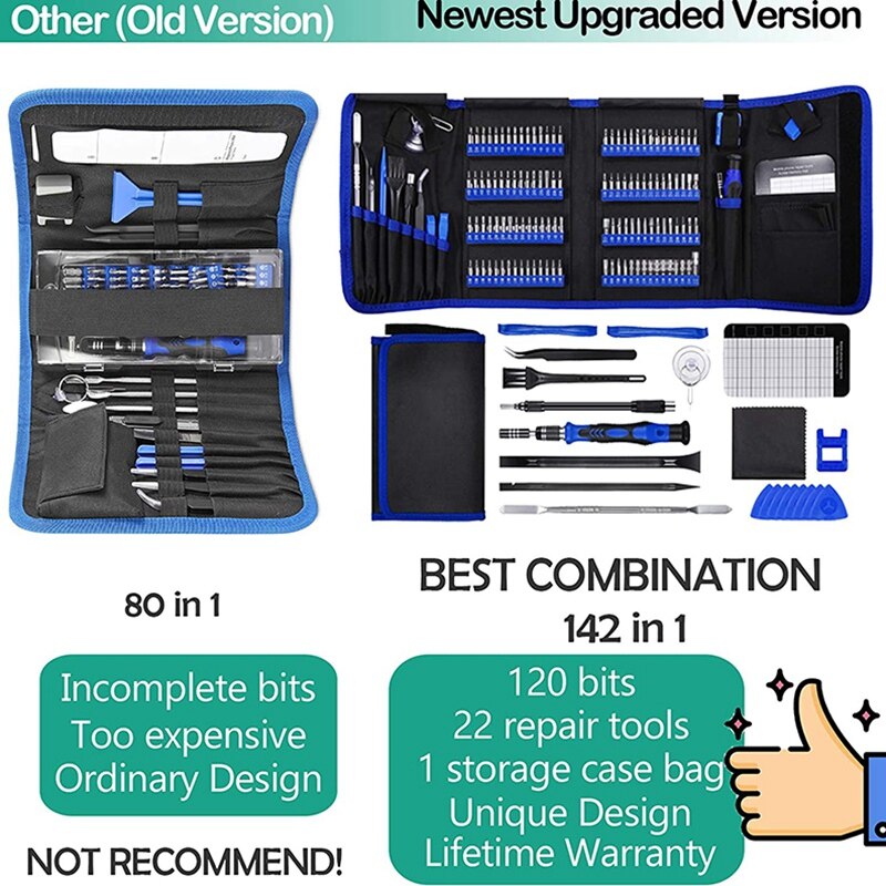 Schroevendraaier Set, 142 In 1 Met 120-Bit Mini Netic Schroevendraaier Kit Repair Tool Kit