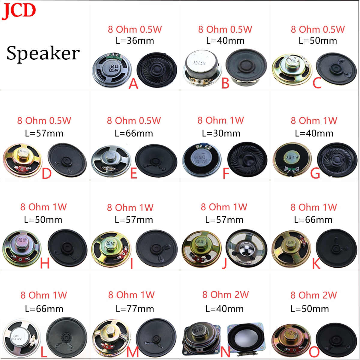 JCD 1 pz 8 ohm / 8R mini altoparlante 0.5w 1W 2W 3W 50mm 57mm 66mm 77mm diametro altoparlante altoparlante