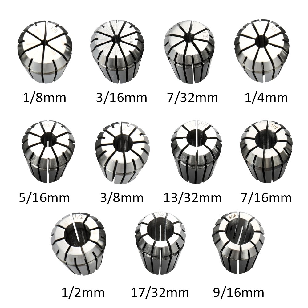 Precision Spring Collet Set 11pcs Chuck Collets for CNC Workholding Engraving and Milling Lathe Accessories Tool