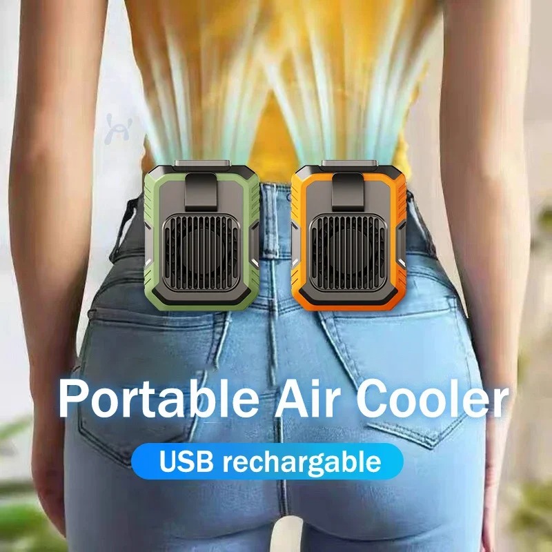 Ar condicionado portátil, ventilador de cintura com 5-8h, ventiladores de pescoço e ,3 velocidades, recarregável via usb, ideal para trabalho ao ar livre no verão.