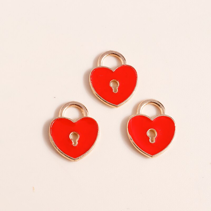 10 Uds. De dijes de corazón esmaltados de 4 colores para accesorios de joyería, abalorios de amor con letras DIY, collares hechos a mano, colgantes, fabricación de pendientes: Chapado en oro antiguo