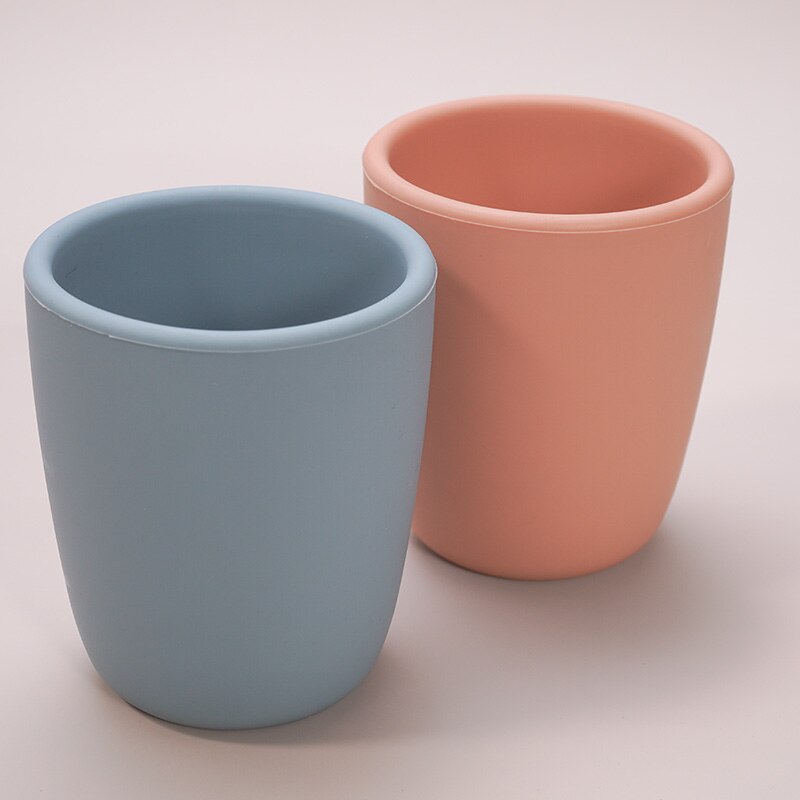 Taza de agua para bebé, vaso portátil de silicona para alimentación infantil, de grado alimenticio, Color sólido