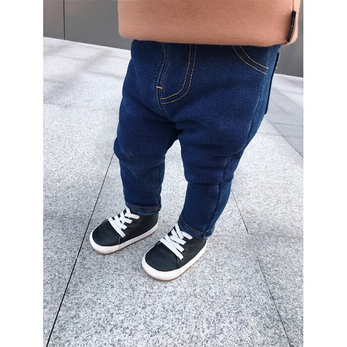 Winter infant kids cotton knitted warm jeans 0-5 years baby boys girls casual thicken denim pants 0-5Y: dark blue / 6M