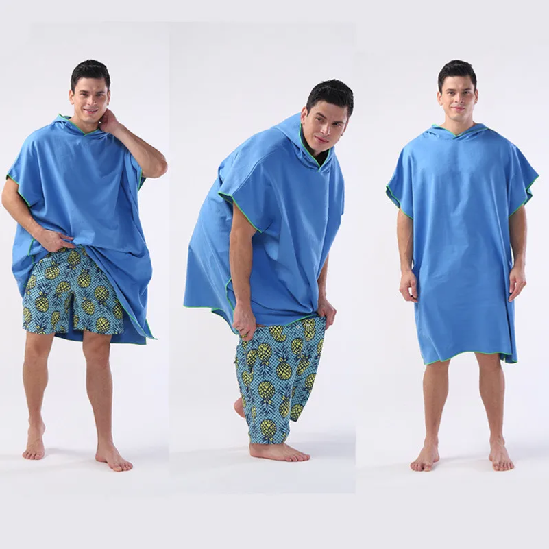 Microvezel badjas met capuchon voor heren en dames, snel drogend, voor zwemmen, strand, reizen, wisselen van kleding, badhanddoek, surfponcho, sauna, spelen