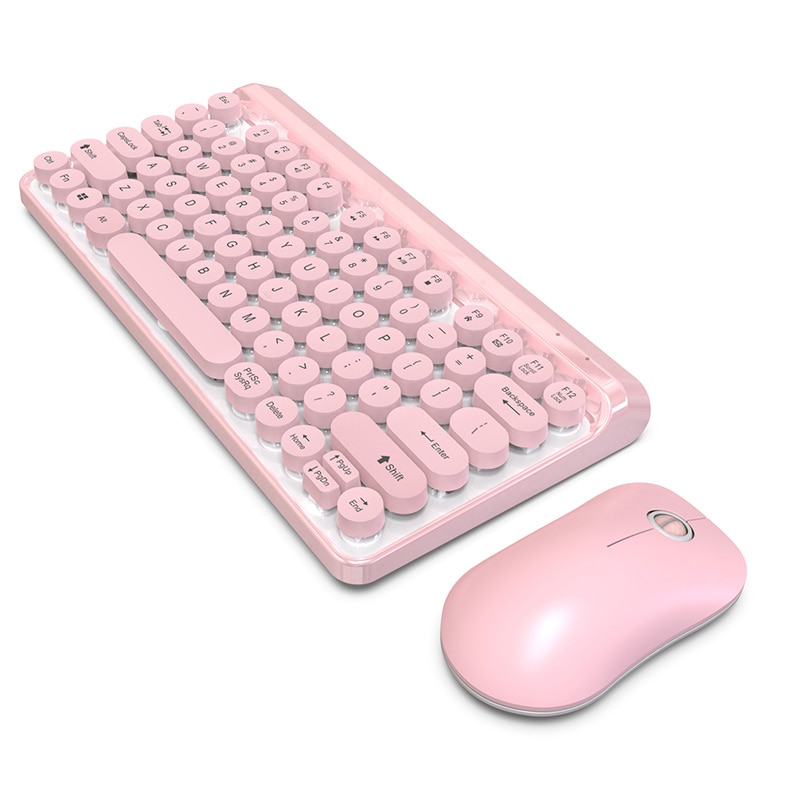Cute Wireless 2.4G Keyboard Mouse Set Punk Stylish Wireless Color Keyboard Mouse(Pink): Default Title