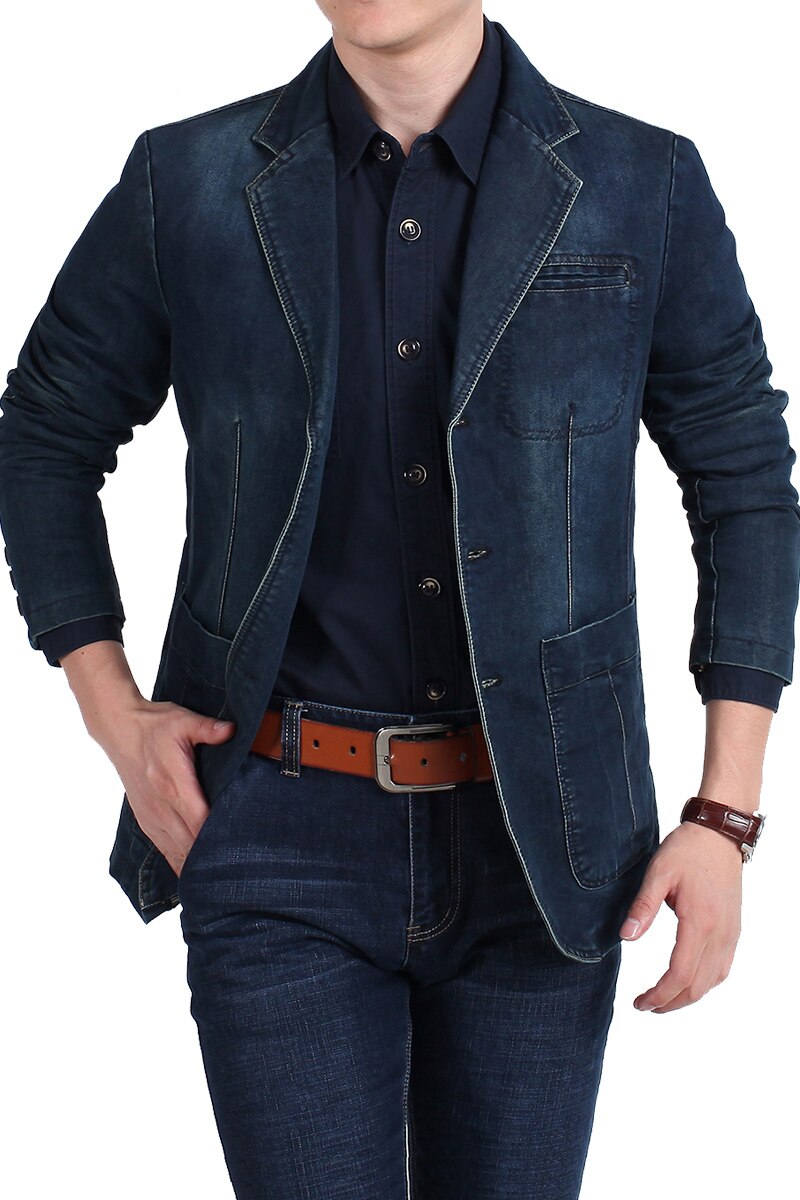 neue Männer Frühling Mens Jeans Jacke Mantel Männlichen Denim Blazer Jacke Anzug Männer Business Casual Anzug top