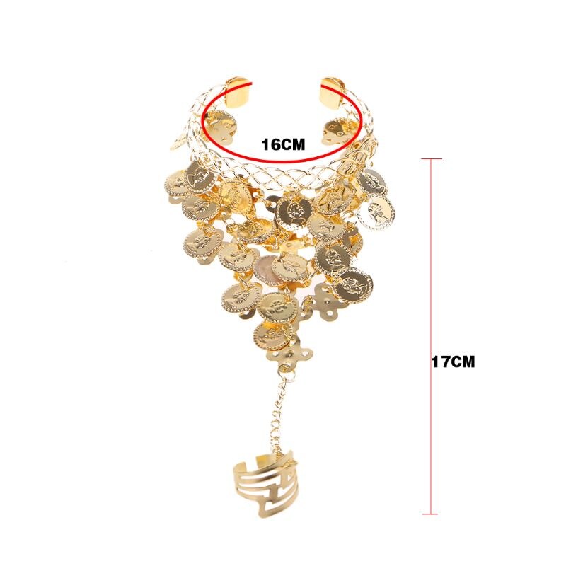 Lady Belly Dance Gold/Silver Coin Link Metalen Ring Om Pols Ketting