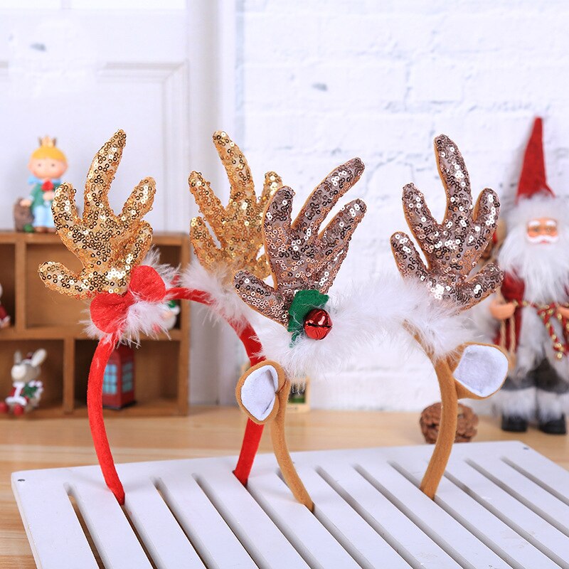 Kerst hoofdband schattige rendierhoorns dames meisjes elanden gewei haarband jaar decoraties grote geweien met strik gouden pailletten