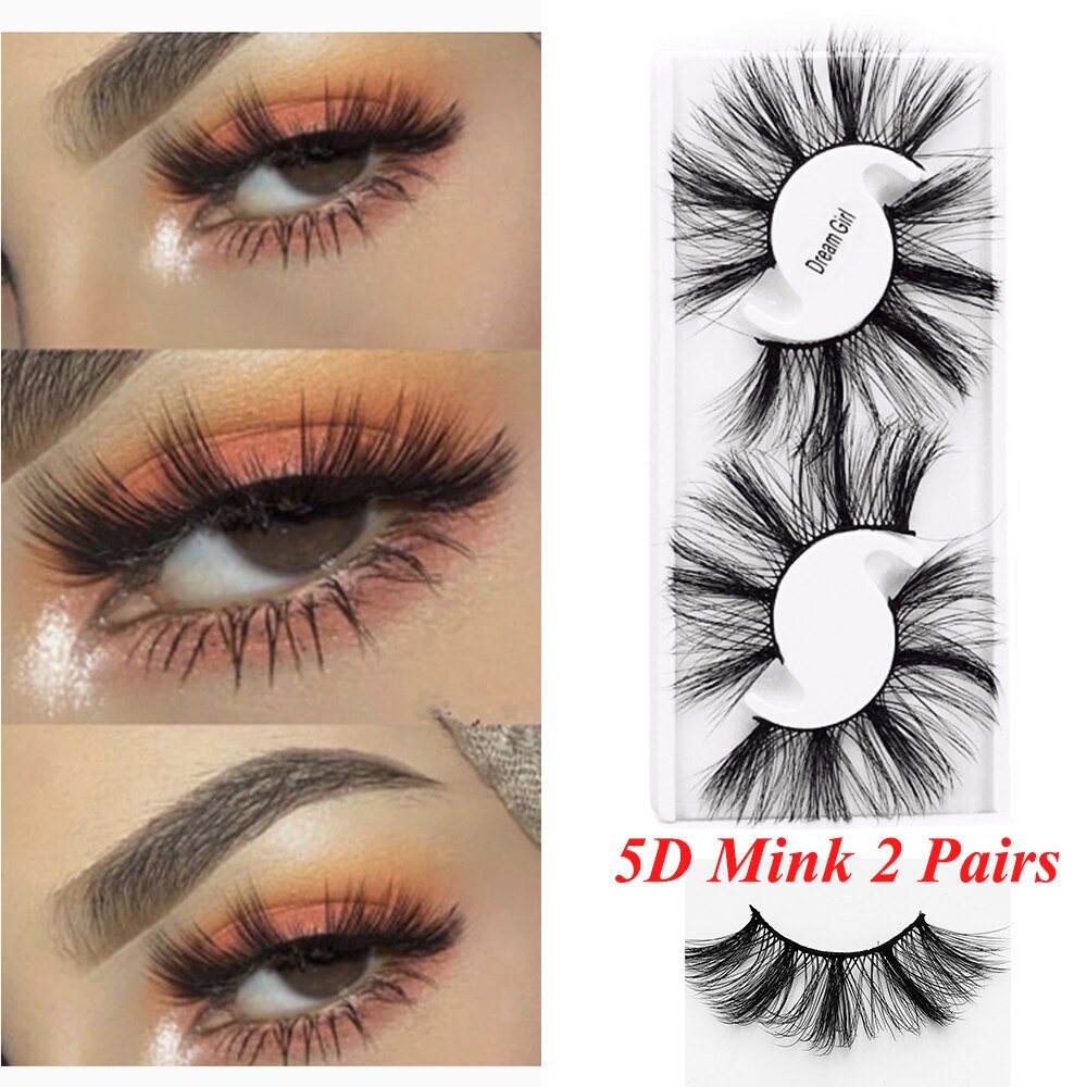25MM Lashes 5D Mink Hair False Eyelashes Dramtic Thick Long Wispies Fluffy Full Strips Handmade Eye Makeup Lashes Extension Tool