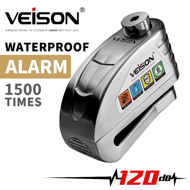 VEISON Motorcycle Waterproof Alarm Lock Motocross Bike Disc Lock Warning Security Anti theft Brake Rotor Padlock Alarma Moto