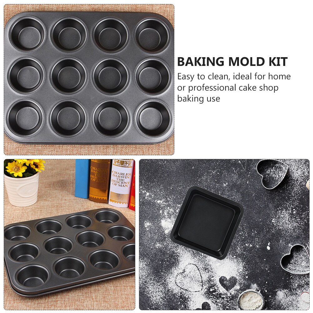 5 stuks multifunctionele bakvormen met antiaanbaklaag voor thuiskeukengereedschap (zwart)