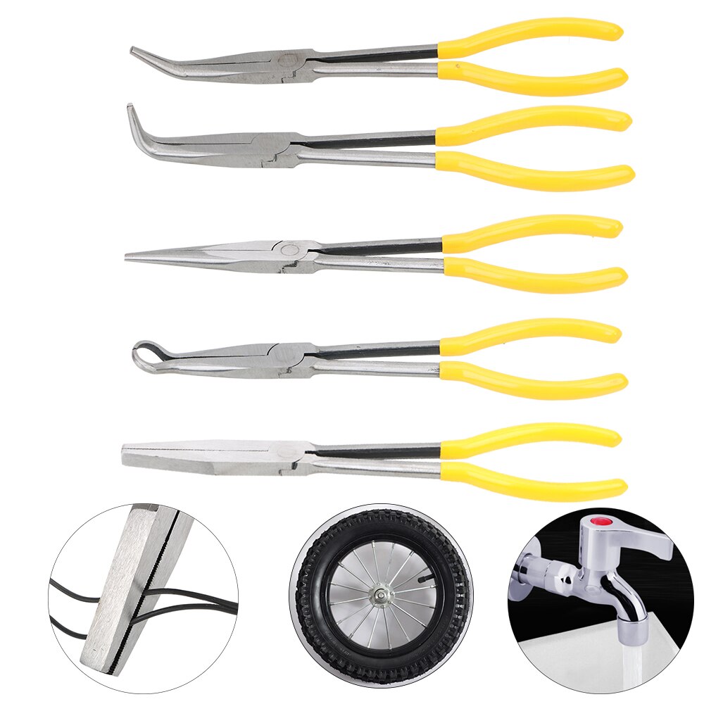 Alicates de punta Extra larga DIY, equipo mecánico de punta recta doblada, herramientas de extracción manual, Clips de llave, Kit de cuidado automático, accesorios para coche