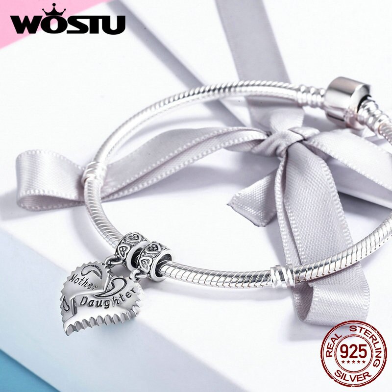 WOSTU 100% 925 Sterling Silver Mother &amp; Daughter Love Forever Dangle Bead fit original WST charm Bracelet Pendant FIC427