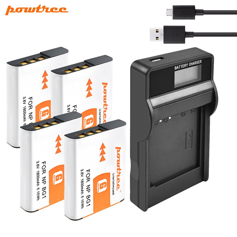 POWTREE 3.6V 1800mah NP-BG1 NP BG1 NPBG1 Batterij + LCD Charger Laad Camera Batterij voor Sony Cyber- shot DSC-H3 DSC-H7 DSC-H9: 4 Battery Charger