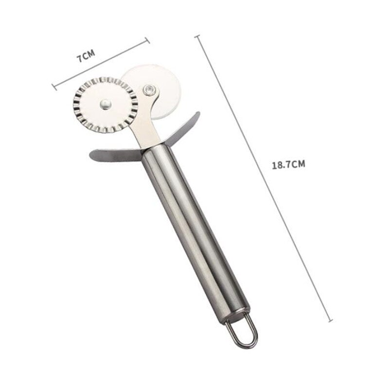 Ronde Kookplaat Kant Wiel Mes Dubbele Roller Pizza Mes Cutter Rvs Gebak Pasta Deeg Crimper Keuken Gereedschap