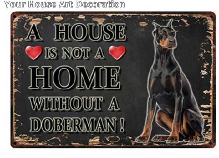 Noir blanc animaux chien métal signe étain affiche une maison Doberman doré Labrador décor à la maison barre mur Art peinture 7.8x11.8 pouces
