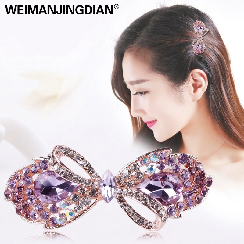 Weimanjingdian arco/doces cristal strass grampos de cabelo, grampos de noiva, joias de cabelo