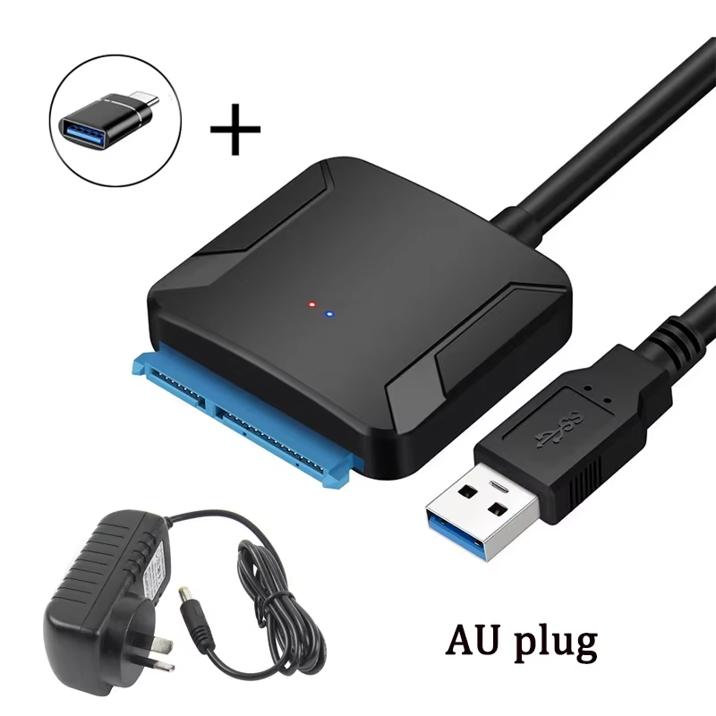 SATA 3 zu USB 3.0 Adapter SATA III Kabeladapter Externes Festplattenkonverterkabel für 2,5/3,5 Zoll HDD SSD mit Netzteil: Silber