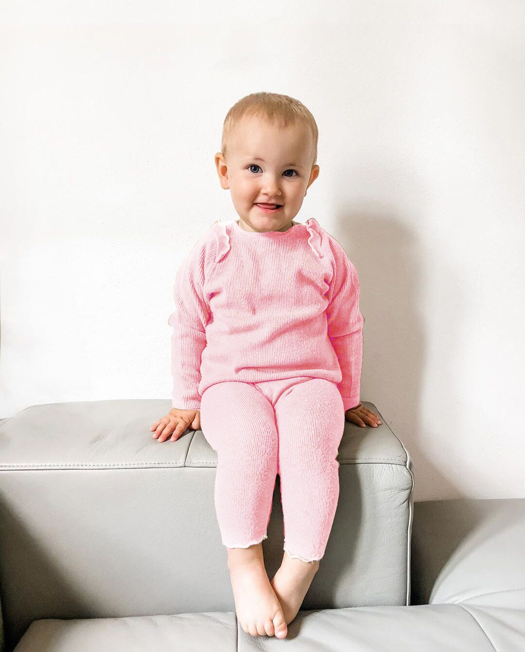 Zuigelingen Baby Jongen Meisjes Pyjama Kleding Fall Cooton Top Broek Ruffle Ronde Kraag Lange Mouwen Elastische Kids Sleep Kleding: Roze / 12-18 Months