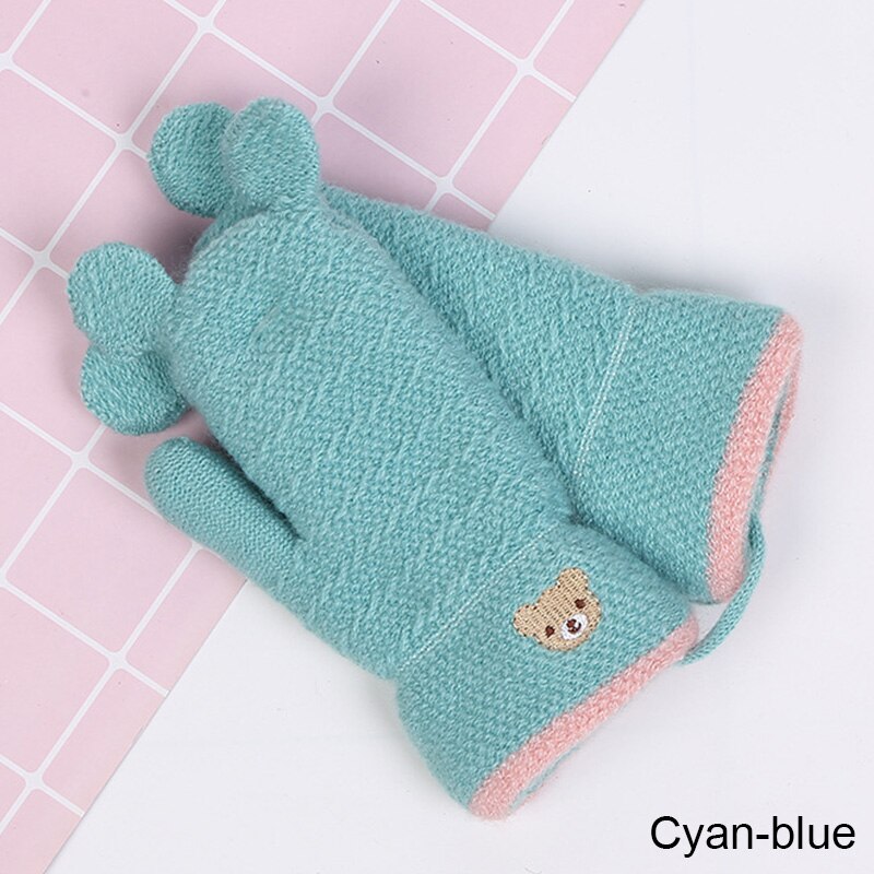 Guantes de invierno para niños de Evrfelan, mitones de algodón de punto con forma de dibujos animados, coloridos guantes y mitones de invierno para niños y niñas: green