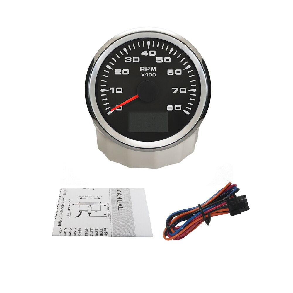 85mm Univesal Tachometer RPM Gauge Rev with Hourmeter 9-32V 8 Colorful Backlights