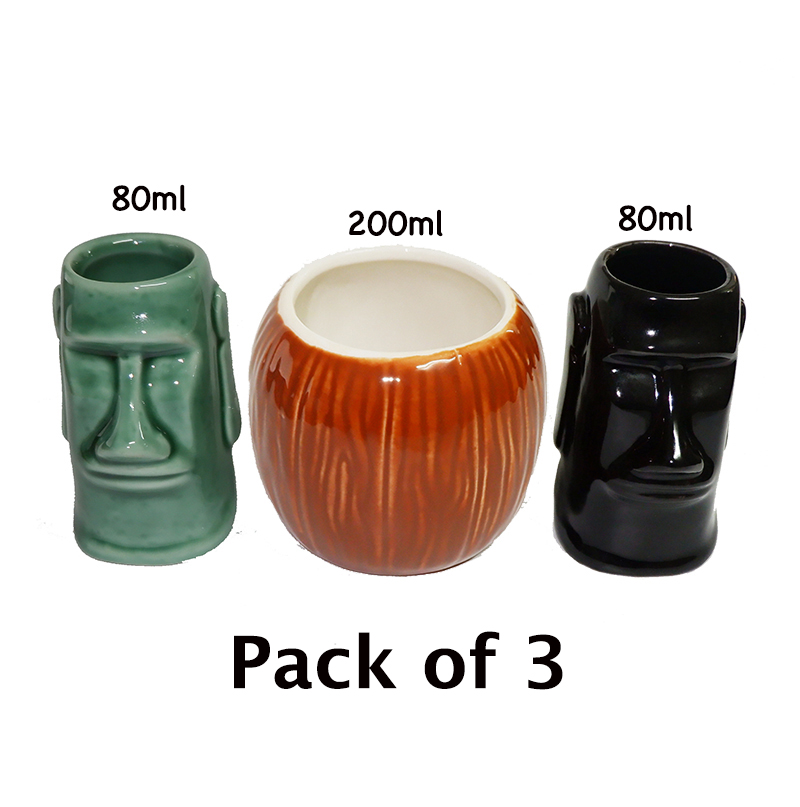 Mini Tiki Mok Shot Glazen Drink Ware Set Van 3: Default Title
