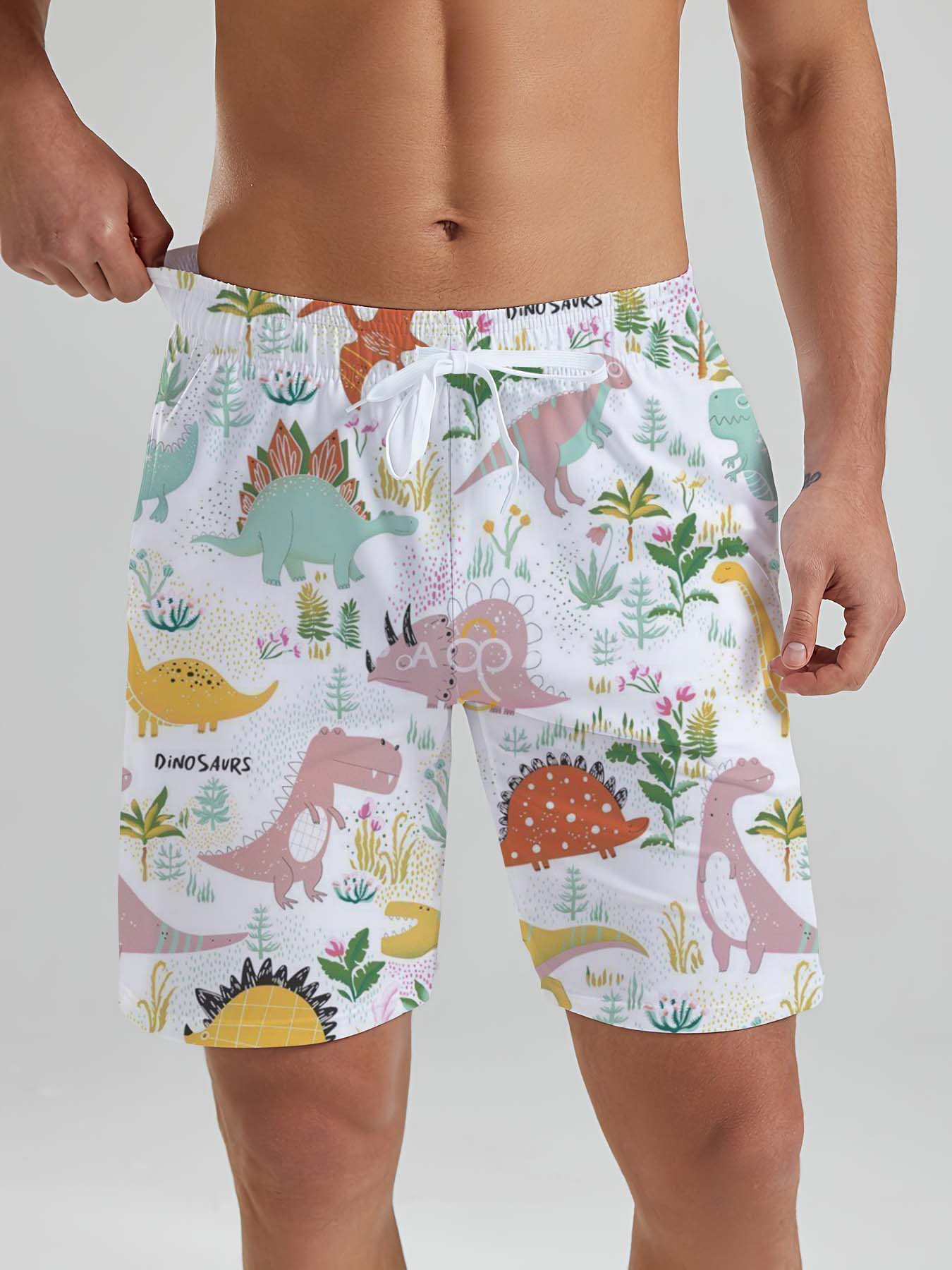 hawaii-søt dinosaurhund herreshorts med 3d trykk herreshorts sommer badebukser ferie Strand herreklær: Xxl / beige