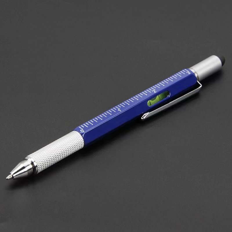 7-in-1 Multi-Kugelschreiber mit modernem Handwerkzeug messen technische Lineal Schrauben dreher Touchscreen-Stift Wasserwaage Werkzeuge: Blau