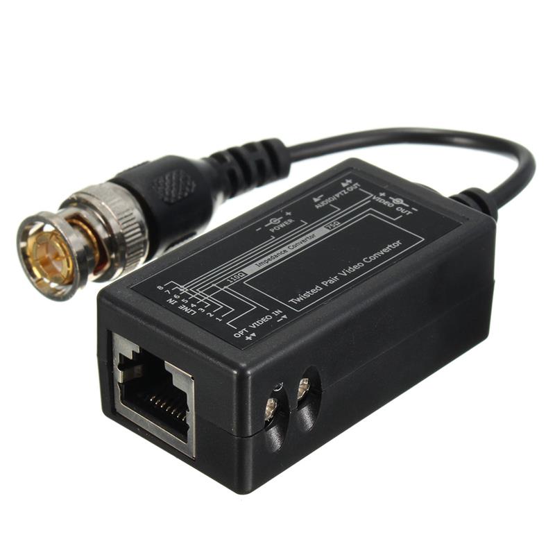 1 Pair CCTV Camera Coax BNC to CAT5e 6 RJ45 Video Balun Transceiver cable with Power Connector