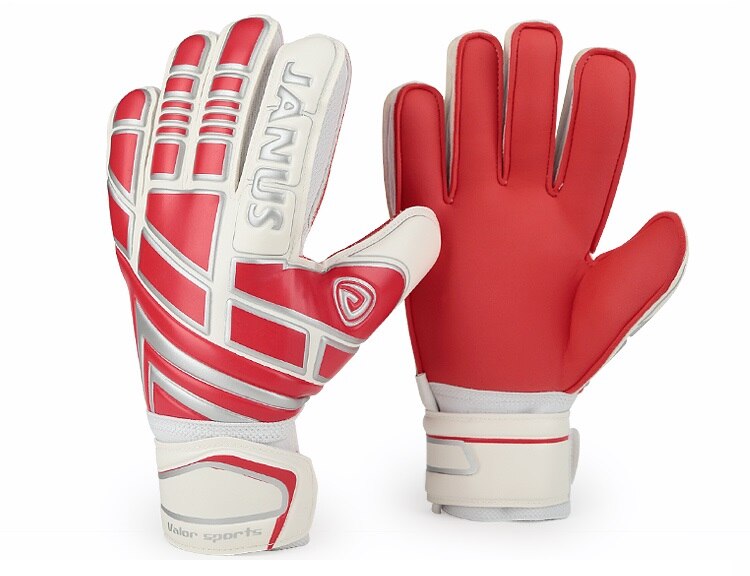 JA390 Goalkeeper Goalie Keeper GK Gloves Finger Protect Soccer Size 8 9 10 BLUE: Red White / Size 8