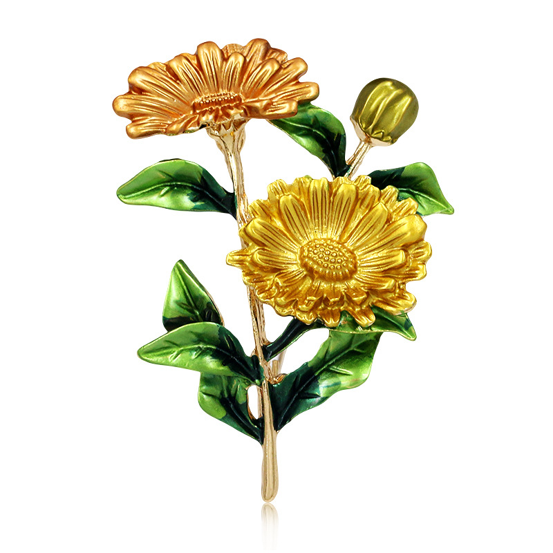Broche en forme de fleur de tournesol pour femmes, , émail, tulipe, Rose, tournesol, , à la , classique, pour fête de mariage: PLAQUÉ ARGENT