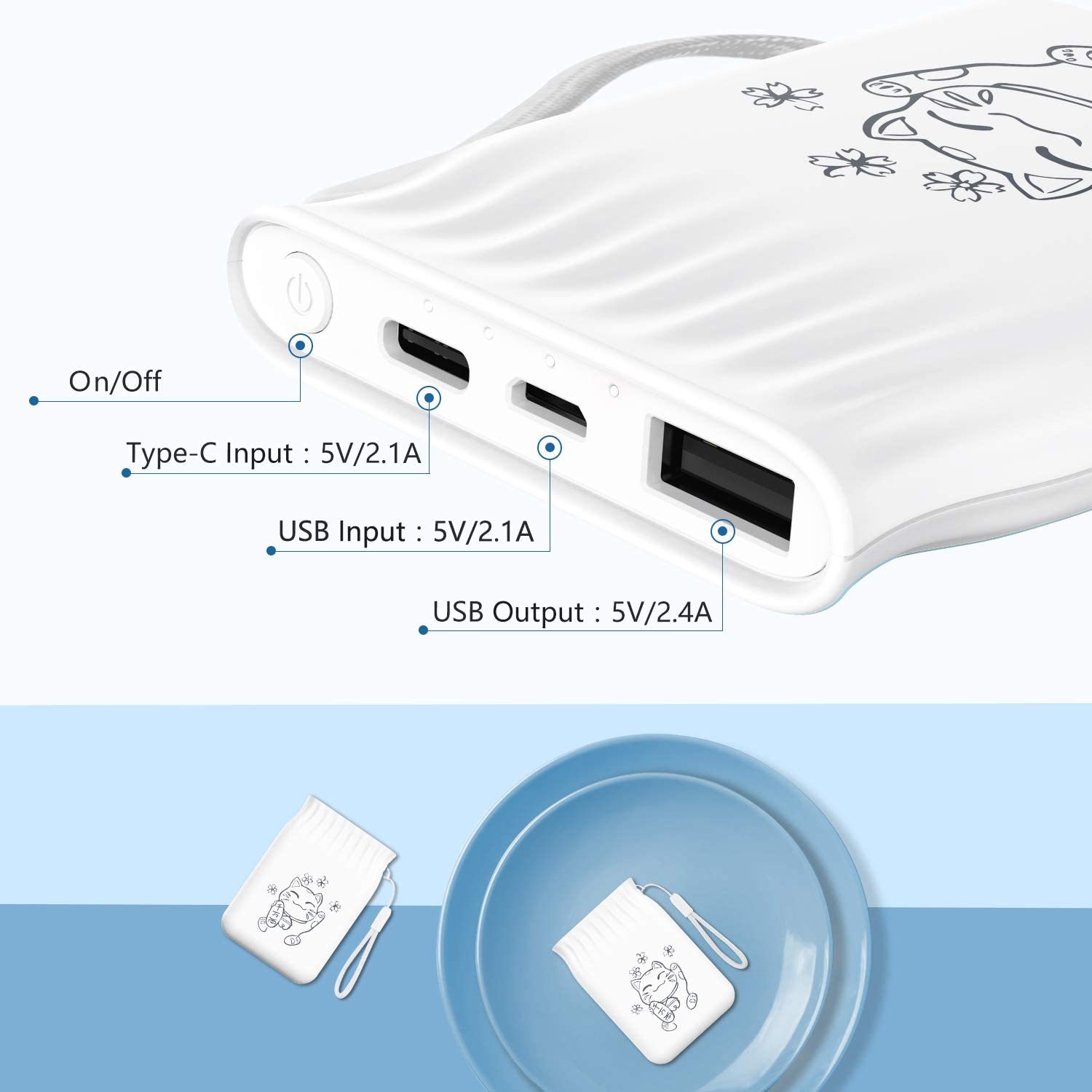 5000mAh cute cat Power Bank Portable Charging External Battery Slim Poverbank For iphone Xiaomi External Battery white powerbak