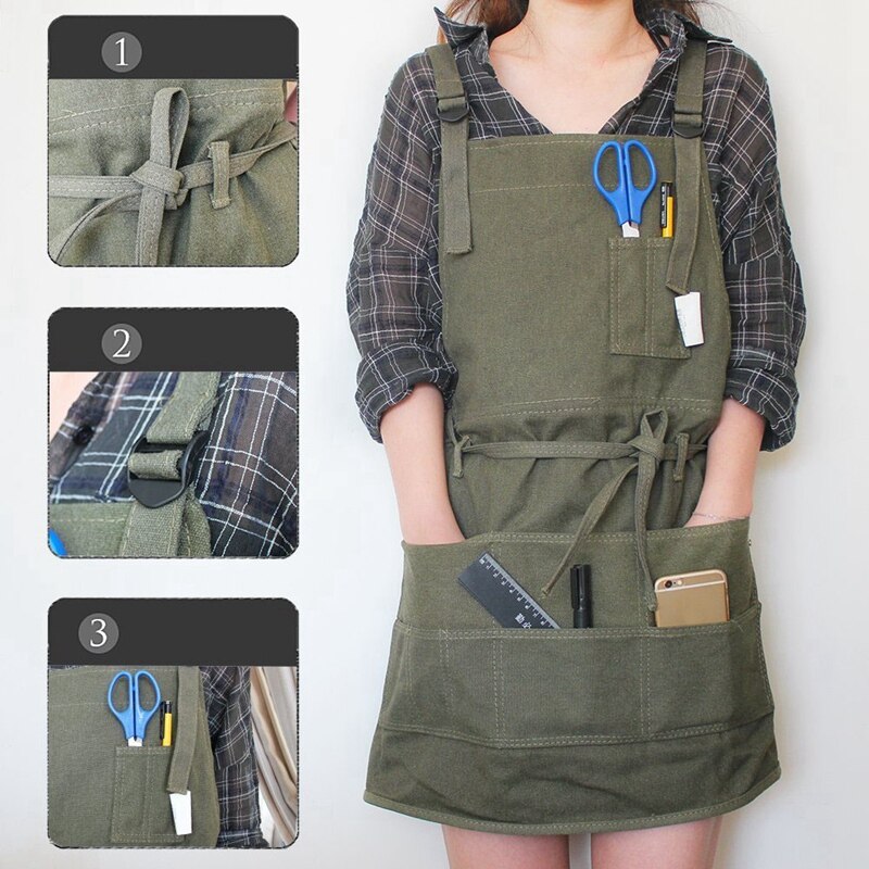 Artist Canvas Apron，Pockets Painting Apron Painter Adjustable Neck Strap Waist Ties Gardening Waxed Aprons for Women Men Adaults