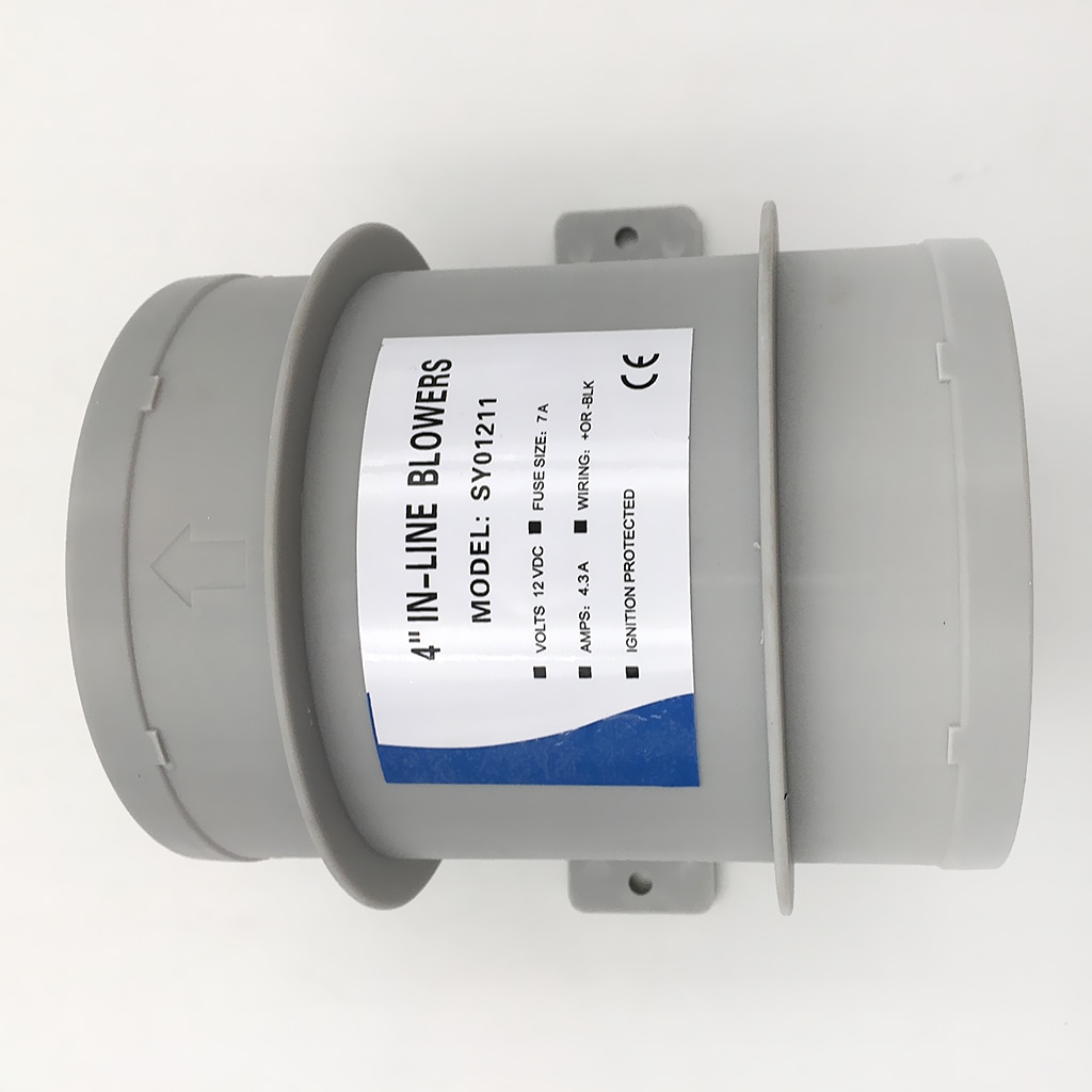 12V 40A ABS Quiet Air Blower Water Resistant 4 inch Diameter High Air Flow In-Line Blower Marine Bilge Boat Blower Motor Plastic