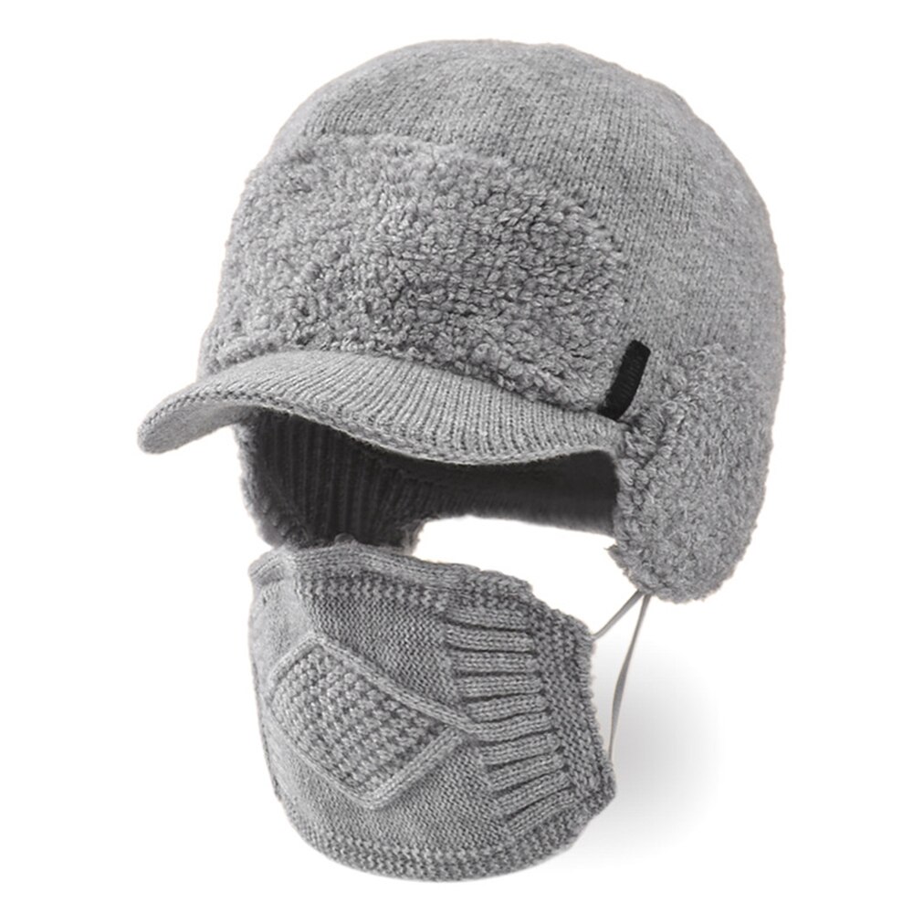 Cappello da Golf termico invernale uomo donna sci all'aperto ciclismo Baseball protezione dell'orecchio cappello comodo berretto da equitazione lavorato a maglia con maschera: Gray