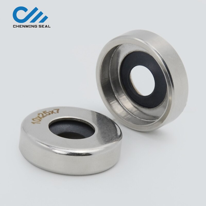 Ceimin 10*25*7/10*25*8 mm Single Lip PTFE Lip Stainless Steel Oil Seal Rotary Shaft Seal for Compressors Vacuum Pumps