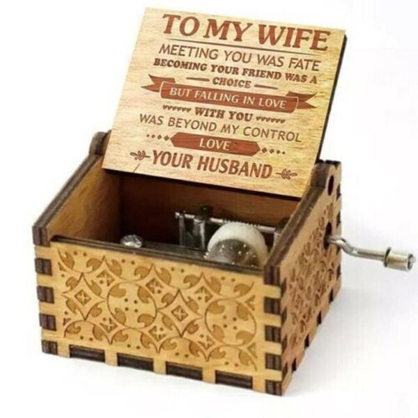 Music Box Wooden Hand-crank Music Box To My Wife Engraved Anniversary Lovers' Days Birthday Year