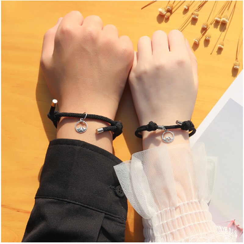 2pcs Attract couples bracelets best friend bracelet men bracelet red black rope weaving magnet attract long-distance lovejewelry