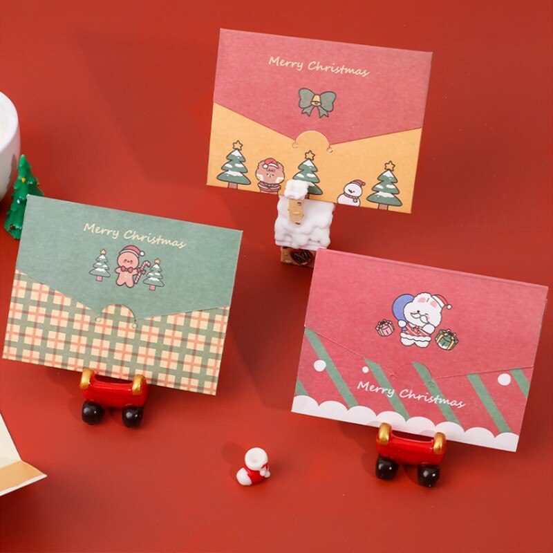 6pcs Christmas series greeting card blessing envelope diy folding message Santa Bunny Elk Gingerbread Man Girl Snowman