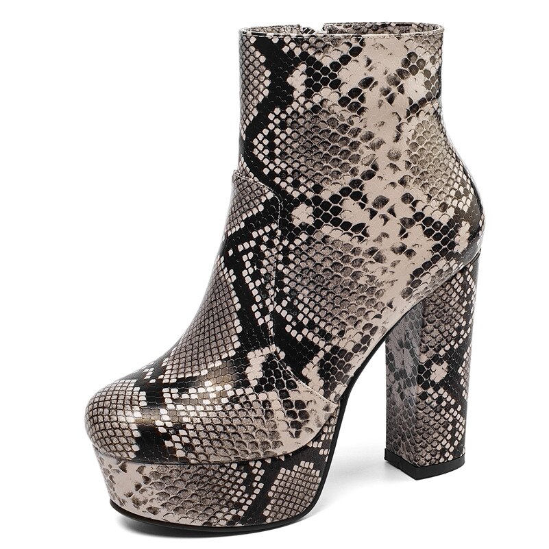 Fedonas dierenprint microvezel leren dames enkellaarsjes met rits superhoge hakken platform feestschoenen dames korte laarzen