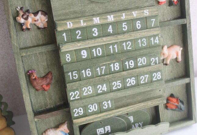 Landlig hjem dekorativ vægkalender træhåndværk universal kalender evighedskalender træ hængende kalender