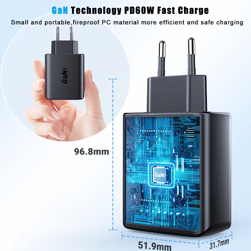 ACEFAST-estación de acoplamiento de TV Compatible con HDMI, cargador portátil GaN de 65W, 4K/60Hz, para Switch, 3 puertos tipo C, QC3.0, Notebook