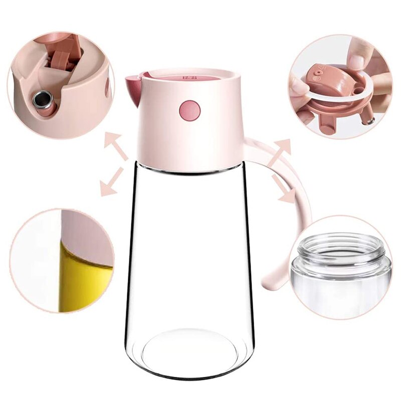 Botella dispensadora de aceite de oliva, con tapa automática, muletas de cristal, 18 Oz, antideslizante