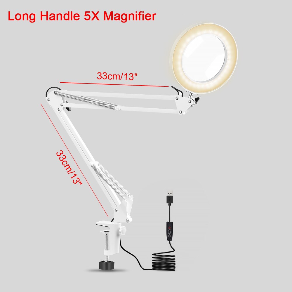 NEWACALOX Table Clamp USB 5X Folding Magnifier Soldering Third Hand Tool Desk Lamp 3 Colors LED Illuminated Magnifying Glass: N-MCS-WE9