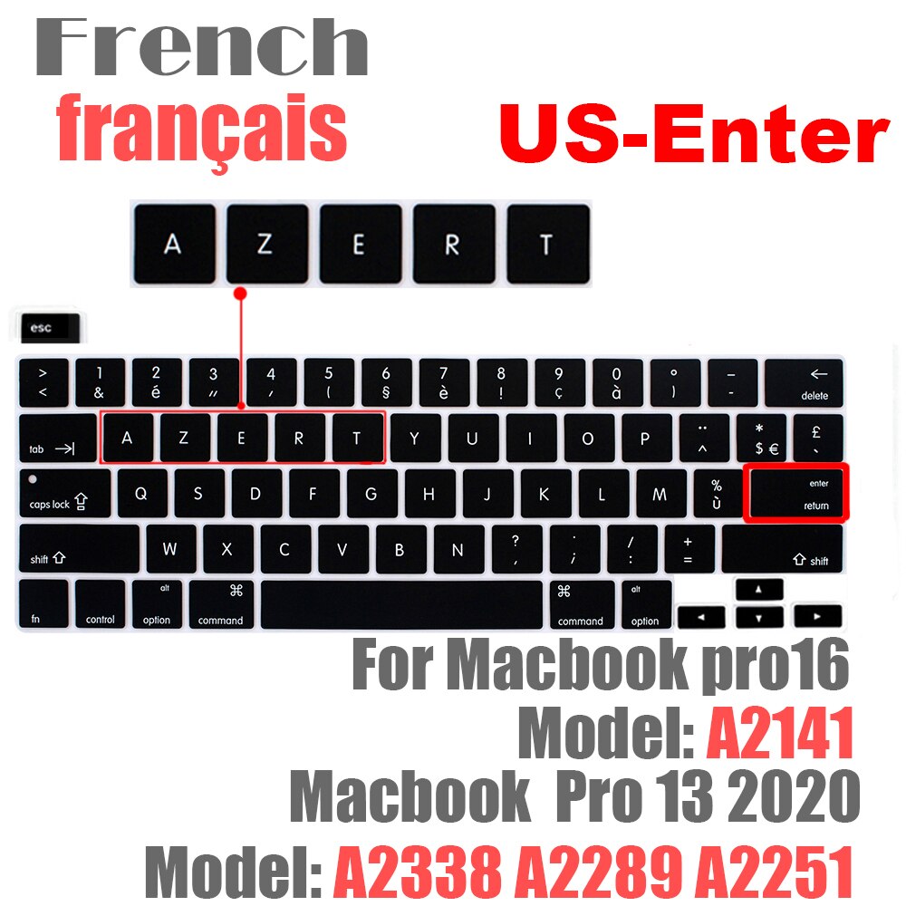 SDYIGOE Laptop Tastatur Schutzhülle für Macbook Pro13 M1 A2338/A2289/A2251 Tastatur Abdeckung für Macbook pro16 a2141 Neue: US France