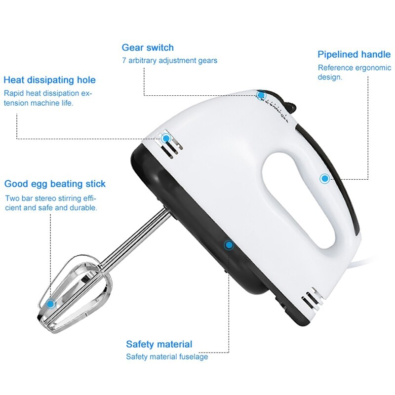 Handmatige mini-mixer 7-- snelheden deeg handmatige mixer multifunctionele keukenmachine (eu-stekker)