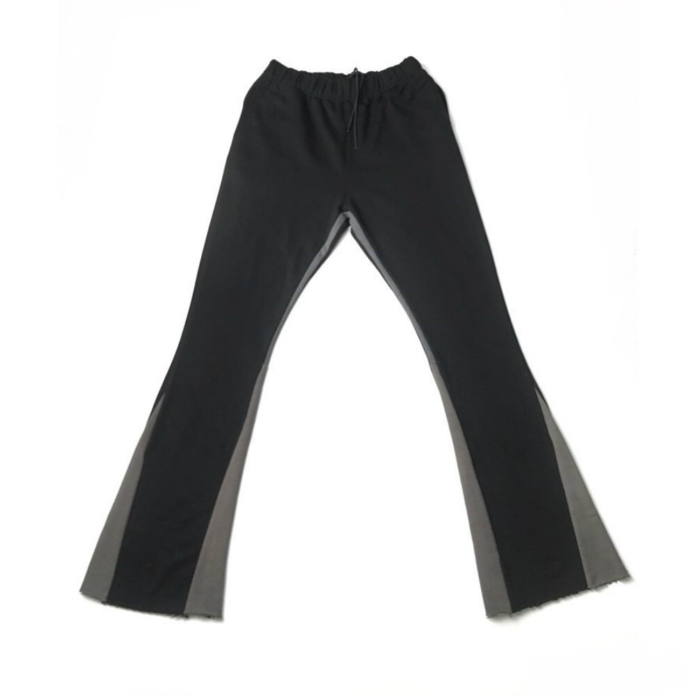 Pantalones de chándal deconstruidos negros/grises, pantalones de algodón de rizo ajustados acampanados, ropa de calle Vintage con abertura de pierna ancha de longitud extendida