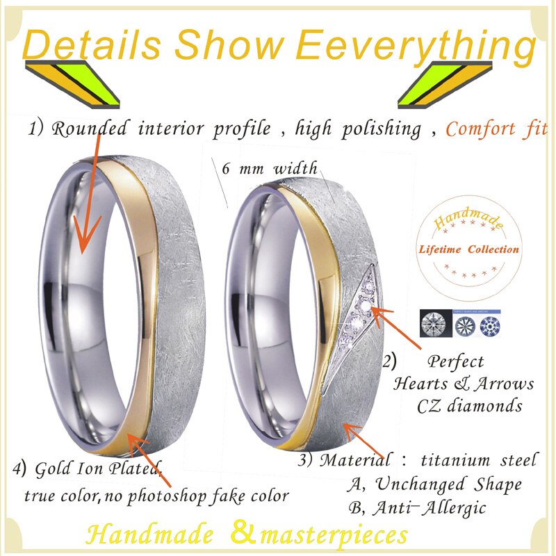 Unieke Handgemaakte Lover 'S Paar Trouwringen Voor Mannen En Vrouwen Goud Zilver Kleur Eco Titanium Sieraden Huwelijk Vinger ring